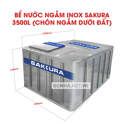 Bể Nước Ngầm Inox Sakura 3500L (Chôn Ngầm Dưới Đất)