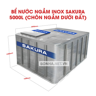  Bể Nước Ngầm Inox Sakura 5000L (Chôn Ngầm Dưới Đất)