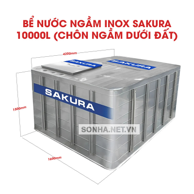  Bể Nước Ngầm Inox Sakura 10.000L (Chôn Ngầm Dưới Đất)