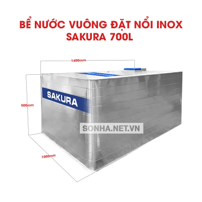  Bể Nước vuông đặt nổi inox Sakura 700L 