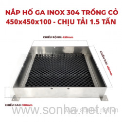  Nắp hố ga inox 304 trồng cỏ 450x450x100 - chịu tải 1.5 tấn