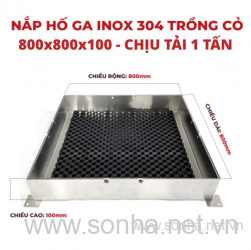  Nắp hố ga inox 304 trồng cỏ 800x800x100 - chịu tải 1 tấn