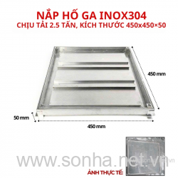  Nắp hố ga inox 304 chống nước, ngăn mùi 450x450x50 - chịu tải thấp 2.5 tấn