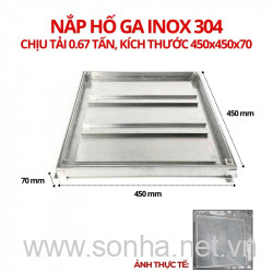  Nắp hố ga inox 304 chống nước, ngăn mùi 450x450x70 - chịu tải thấp 0.67 tấn