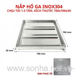  Nắp hố ga inox 304 chống nước, ngăn mùi 700x700x50 - chịu tải thấp 1.5 tấn