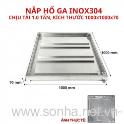  Nắp hố ga inox 304 chống nước, ngăn mùi 1000x1000x70 - chịu tải thấp 1 tấn
