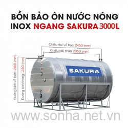  Bồn bảo ôn nước nóng inox Sakura 3000L ngang