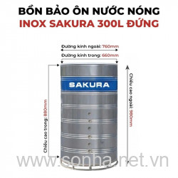  Bồn bảo ôn nước nóng inox Sakura 300L đứng