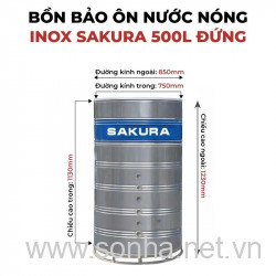  Bồn bảo ôn nước nóng inox Sakura 500L đứng