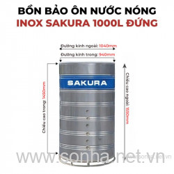 Bồn bảo ôn nước nóng inox Sakura 1000L đứng