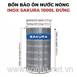  Bồn bảo ôn nước nóng inox Sakura 1000L đứng