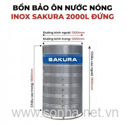  Bồn bảo ôn nước nóng inox Sakura 2000L đứng