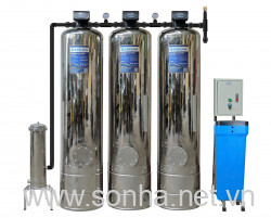  Máy lọc nước tổng đầu nguồn inox 304 công xuất 3m3/h 3 cột áp lực tự động sục rửa Sakura SKT303I