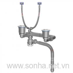  Bộ xi phông, ống xả cứng bồn rửa chén đôi cao cấp thoát nước nhanh, ngăn mùi phi 140 - 140 + đầu thoát RO + 2 xả tràn