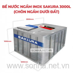 Bể Nước Ngầm Inox Sakura 3000L (Chôn Ngầm Dưới Đất)