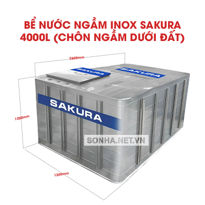 Bể Nước Ngầm Inox Sakura 4000L (Chôn Ngầm Dưới Đất)