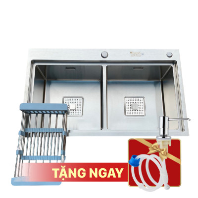 Chậu rửa bát KAGOL K8248-BT-304 Cân hai hố bậc thang cân, inox304(820x480x240 mm)