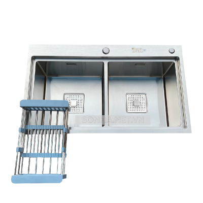 Chậu rửa bát KAGOL K8248-BT-304 Cân hai hố bậc thang cân, inox304(820x480x240 mm)