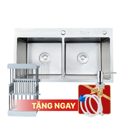  Chậu rửa bát KAGOL K7243-304 hai hố cân inox 304 (720x430x240 mm)