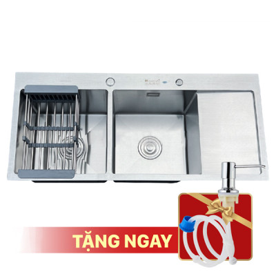  Chậu rửa bát KAGOL H10045-304 hai hố cân, có bàn inox 304 (1000x450x240 mm)