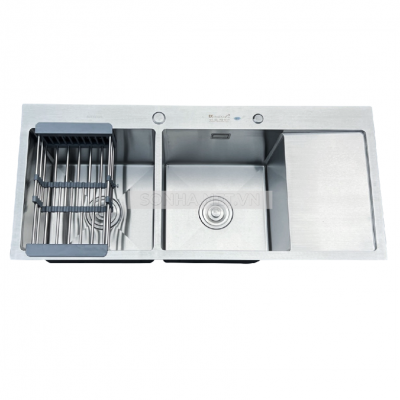 Chậu rửa bát KAGOL H10045-304 hai hố cân, có bàn inox 304 (1000x450x240 mm)