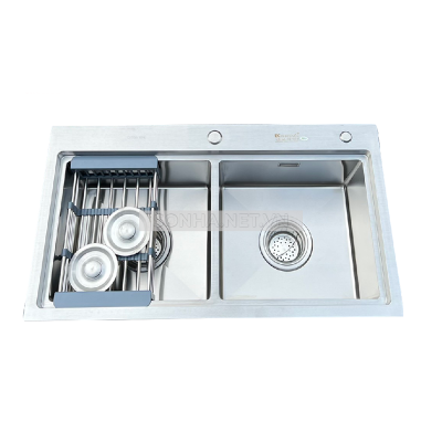 Chậu rửa bát KAGOL K7843BT-304 Cân hai hố cân bậc thang inox304 (780x430x240 mm)
