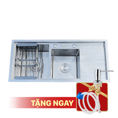  Chậu rửa bát KAGOL K10045-BT 304 hai hố lệch bậc thang, có bàn (1000x450x240 mm)