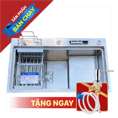 Chậu Rửa Bát KAGOL K7846B-BT 304 Một Hố Có Bàn, Cài Dao Bậc Thang, Inox 304 (780x460x240 mm)