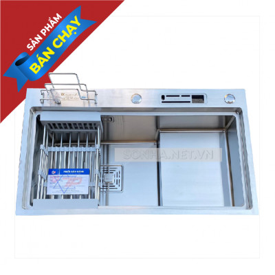Chậu Rửa Bát KAGOL K7846B-BT 304 Một Hố Có Bàn, Cài Dao Bậc Thang, Inox 304 (780x460x240 mm)