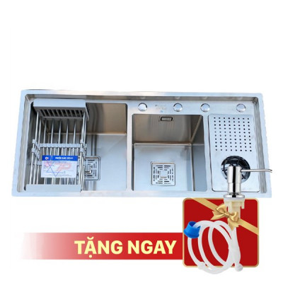 Chậu rửa bát KAGOL K10046-BTL 304 hai hố lệch bậc thang, có phụ kiện rửa cốc (1000x460x240 mm)