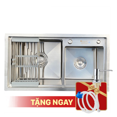  Chậu rửa bát KAGOL K8245BT-304 Lệch hai hố lệch bậc thang inox 304 (820x450x240 mm)