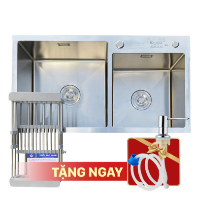  Chậu rửa bát KAGOL K7843-Lệch hai hố lệch inox 201 (780x430x240 mm)