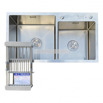 Chậu rửa bát KAGOL K7843-Lệch hai hố lệch inox 201 (780x430x240 mm)