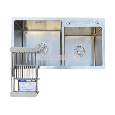 Chậu rửa bát KAGOL K8245-Lệch hai hố lệch inox 201 (820x450x240 mm)
