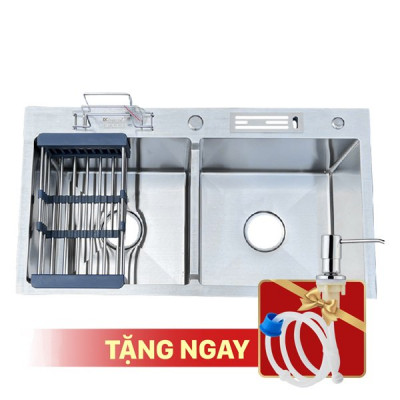  Chậu rửa bát KAGOL K8245-Cân CD hai hố cân, có cài dao, cài thớt, inox 201 (820x450x240 mm)