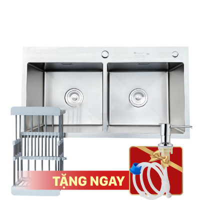  Chậu rửa bát KAGOL K7040-304 hai hố cân inox 304 (700x400x240mm)