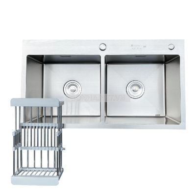 Chậu rửa bát KAGOL K7040-304 hai hố cân inox 304 (700x400x240mm)