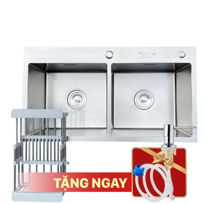  Chậu rửa bát KAGOL KNB8245-Cân hai hố cân Nano bạc (820x450x240 mm)