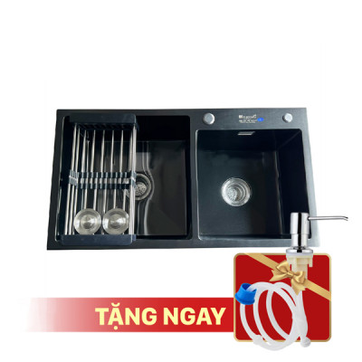 Chậu rửa bát KAGOL KND7843 hai hố lệch Nano đen (780 x 430 x 240 mm)