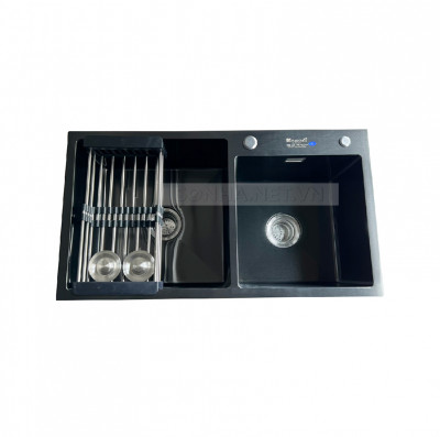 Chậu rửa bát KAGOL KND7843 hai hố lệch Nano đen (780 x 430 x 240 mm)