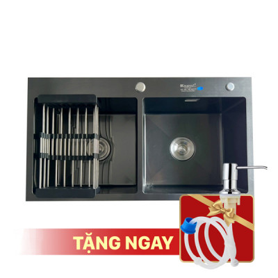 Chậu rửa bát KAGOL KND8245 hai hố cân Nano đen (820x450x240 mm)