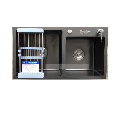 Chậu Rửa Bát KAGOL KND8245 - Hai Hố Lệch Nano Đen (820x450x240 mm)