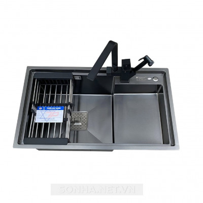Chậu Rửa Bát Kagol KND7846B Một Hố Có Bàn Bậc Thang (780x460x240mm)