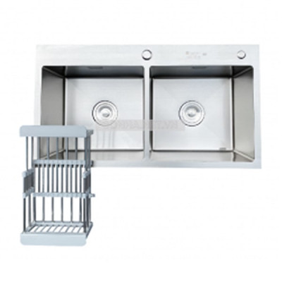 Chậu rửa bát KAGOL K8850-304 Cân hai hố cân inox 304 (880x500x240 mm)