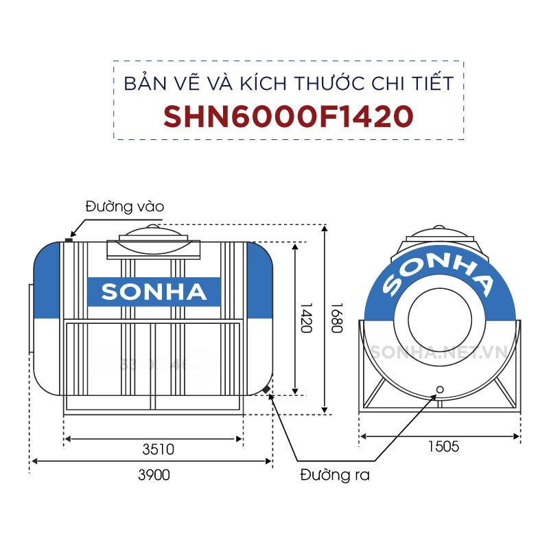 Bồn nước Inox Sơn Hà 6000L ngang (Φ1420)