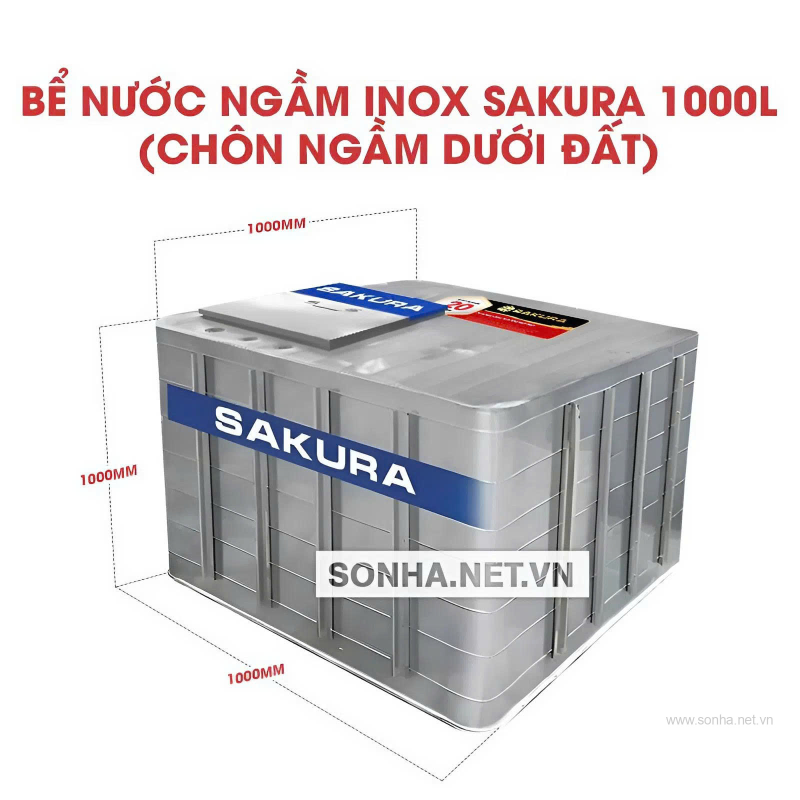 Bể Nước Ngầm Inox Sakura 1000L (Chôn Ngầm Dưới Đất)