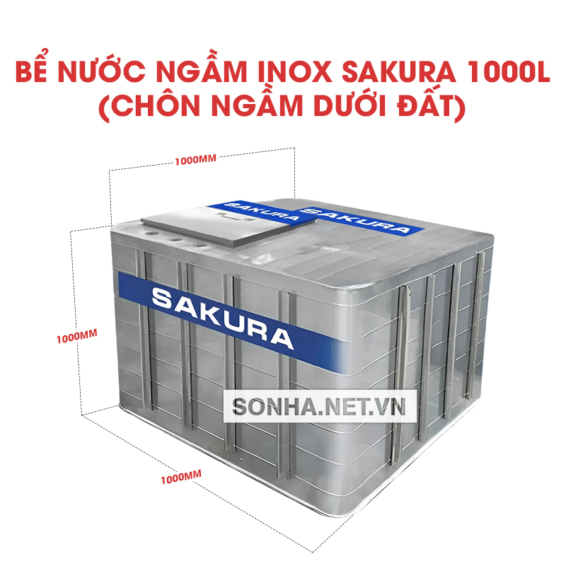 Bể Nước Ngầm Inox Sakura 1000L (Chôn Ngầm Dưới Đất)