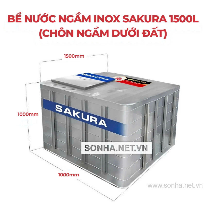 Bồn Nước Ngầm Inox Sakura 1500L (Chôn Ngầm Dưới Đất)