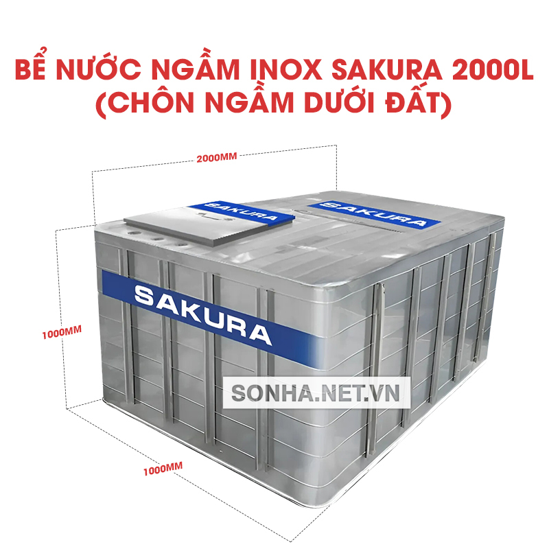 Bồn Nước Ngầm Inox Sakura 2000L (Chôn Ngầm Dưới Đất)