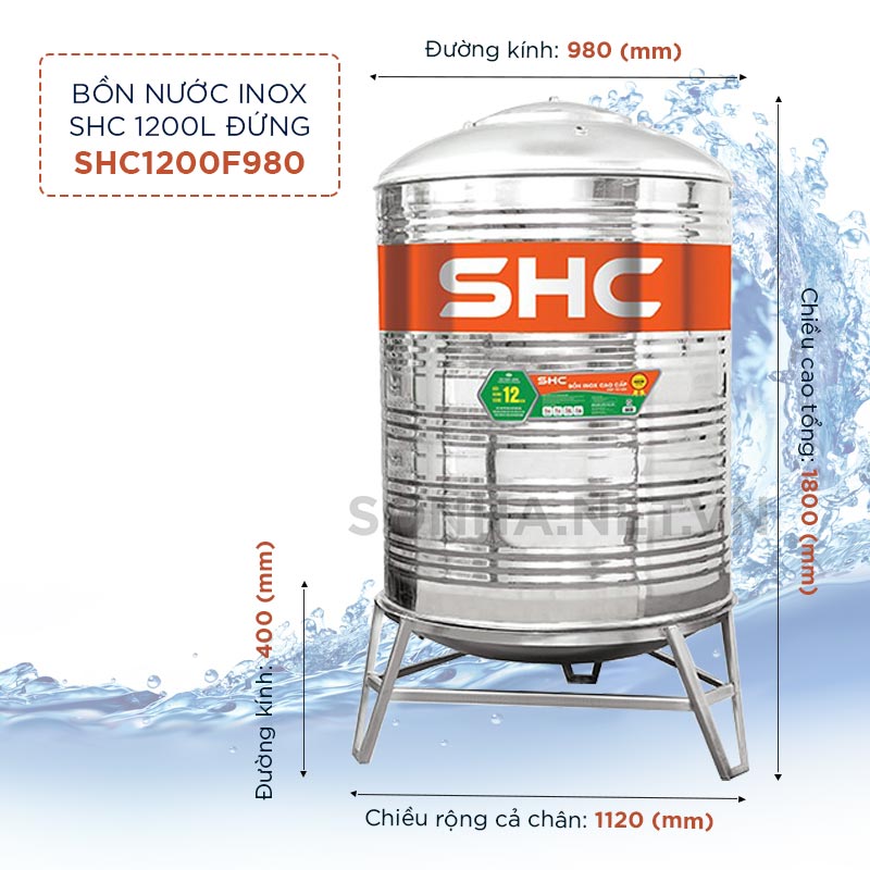 Bồn nước Inox SHC 1200L đứng - SHC1200F980